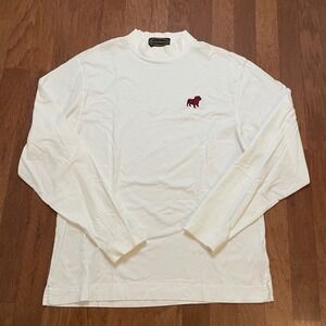 George Sherman Mens White Mock Neck Long Sleeve Shirt Bulldog Logo Large Cotton